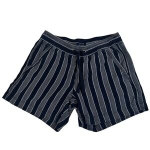 Nautica Navy Blue White Striped Linen Blend Drawstring Shorts Women's Size S
